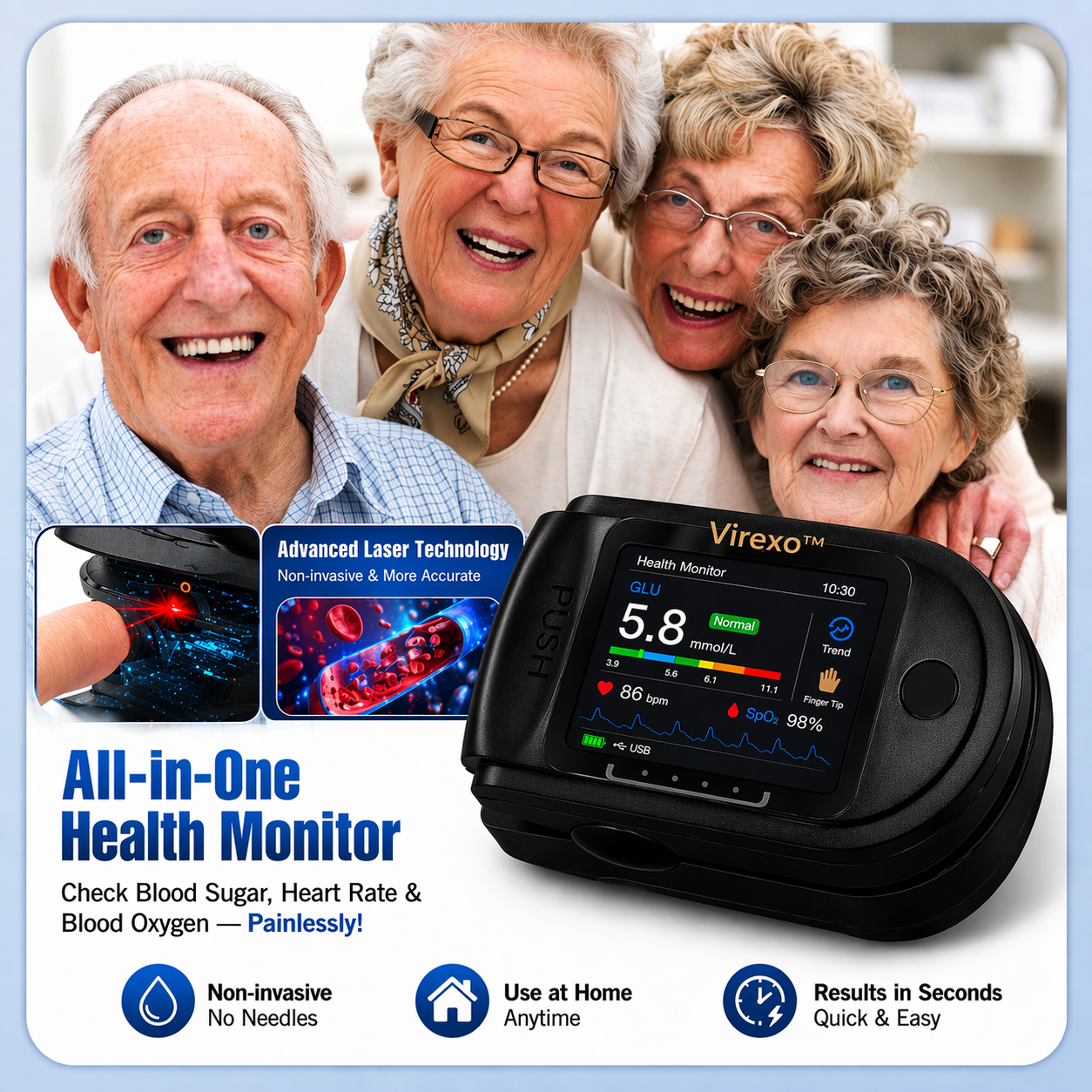 Virexo™ Non-Invasive Blood Glucose Monitor | High-Precision 99.9% Accuracy | TGA Certified