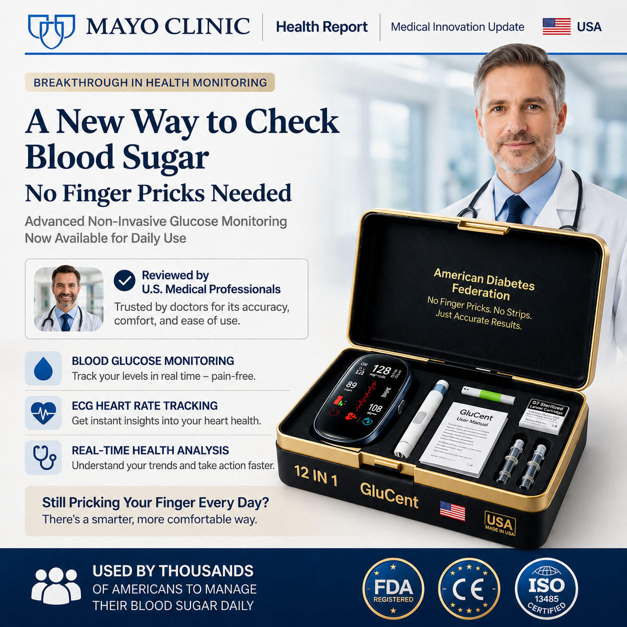 🔥Final 3 Hours : Only Limited Stock Left🏆GluGent™ Non-Invasive Blood Glucose Meter 99.9% Accuracy （Mayo Clinic Recommended）